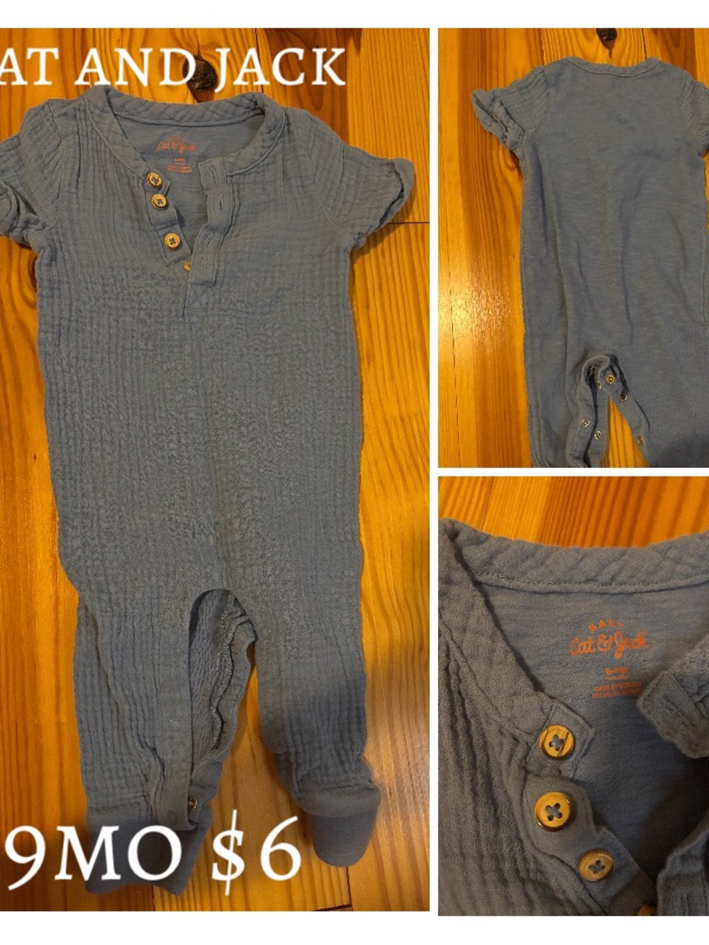 Cat & Jack Blue Textured Short-Sleeve Baby Romper